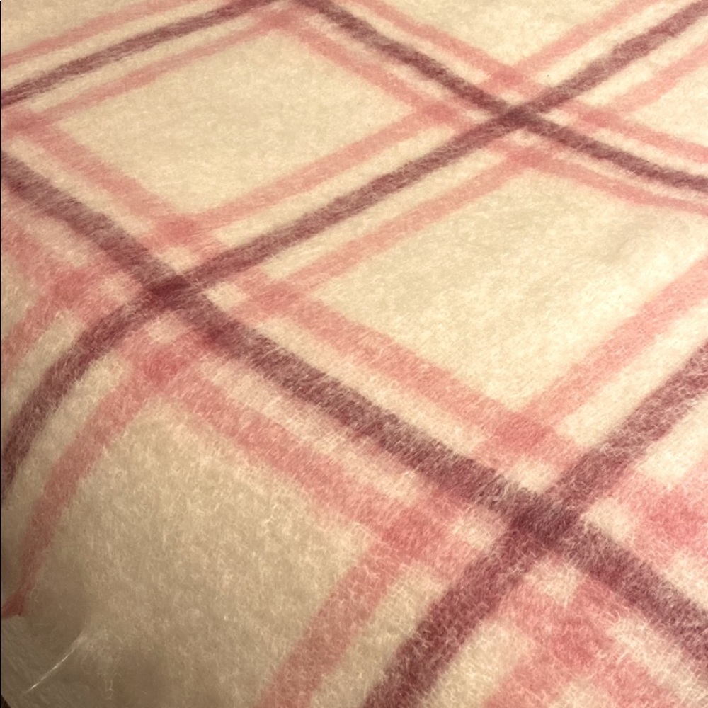 Vintage, windowpane checked, soft pink throw.